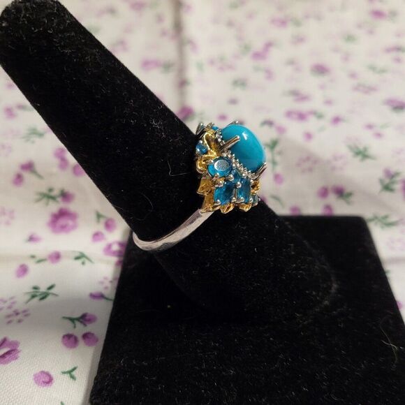 Sleeping Beauty Turquoise & Neon Apatite YG & Platinum over Sterling Silver Ring - Picture 3 of 5